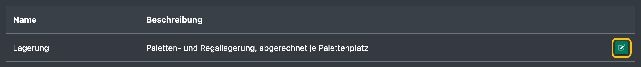 Screenshot: Zeile der Kategorienliste mit hervorgehobenem Stift- und Mülleimer-Button
