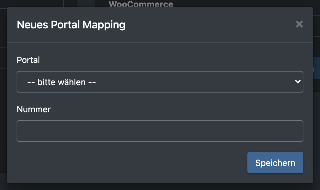 Screenshot: Dialog „Neues Portal Mapping“ mit Portal-Auswahl und Nummernfeld