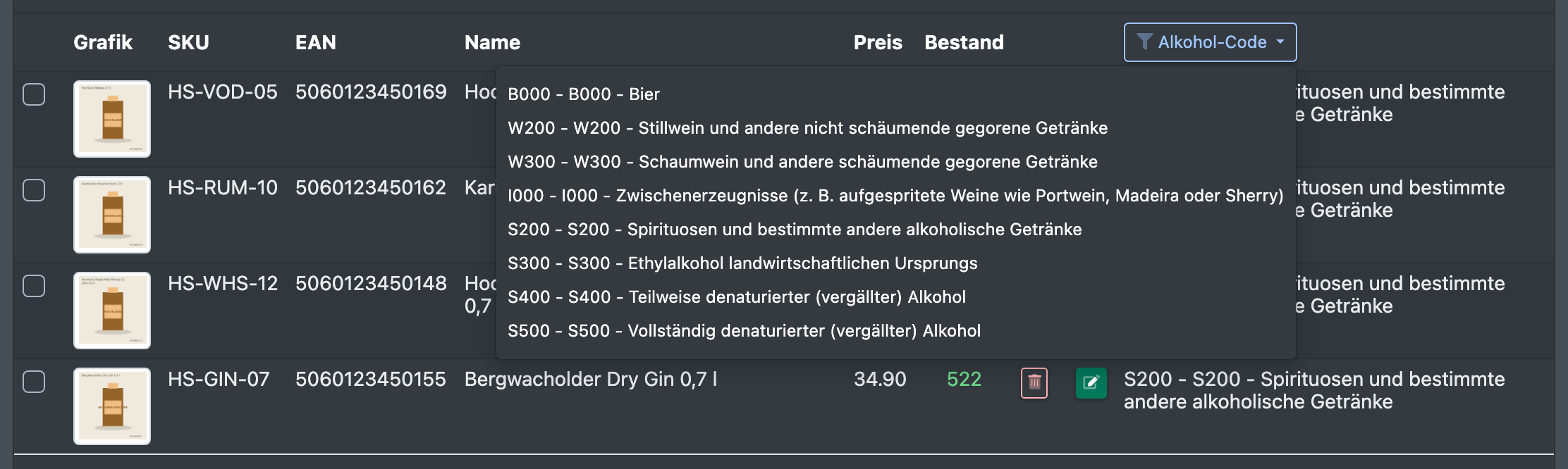 Screenshot: Spaltenkopf mit geöffneter Attribut-Filter-Auswahl