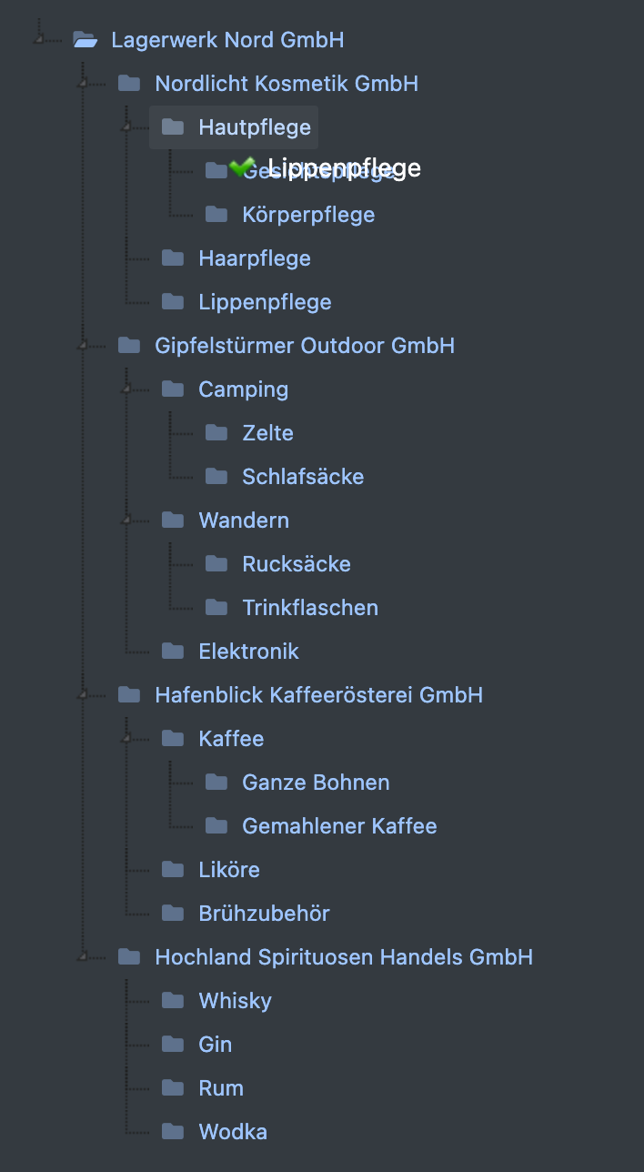 Screenshot: Kategorie wird an eine neue Position im Baum gezogen