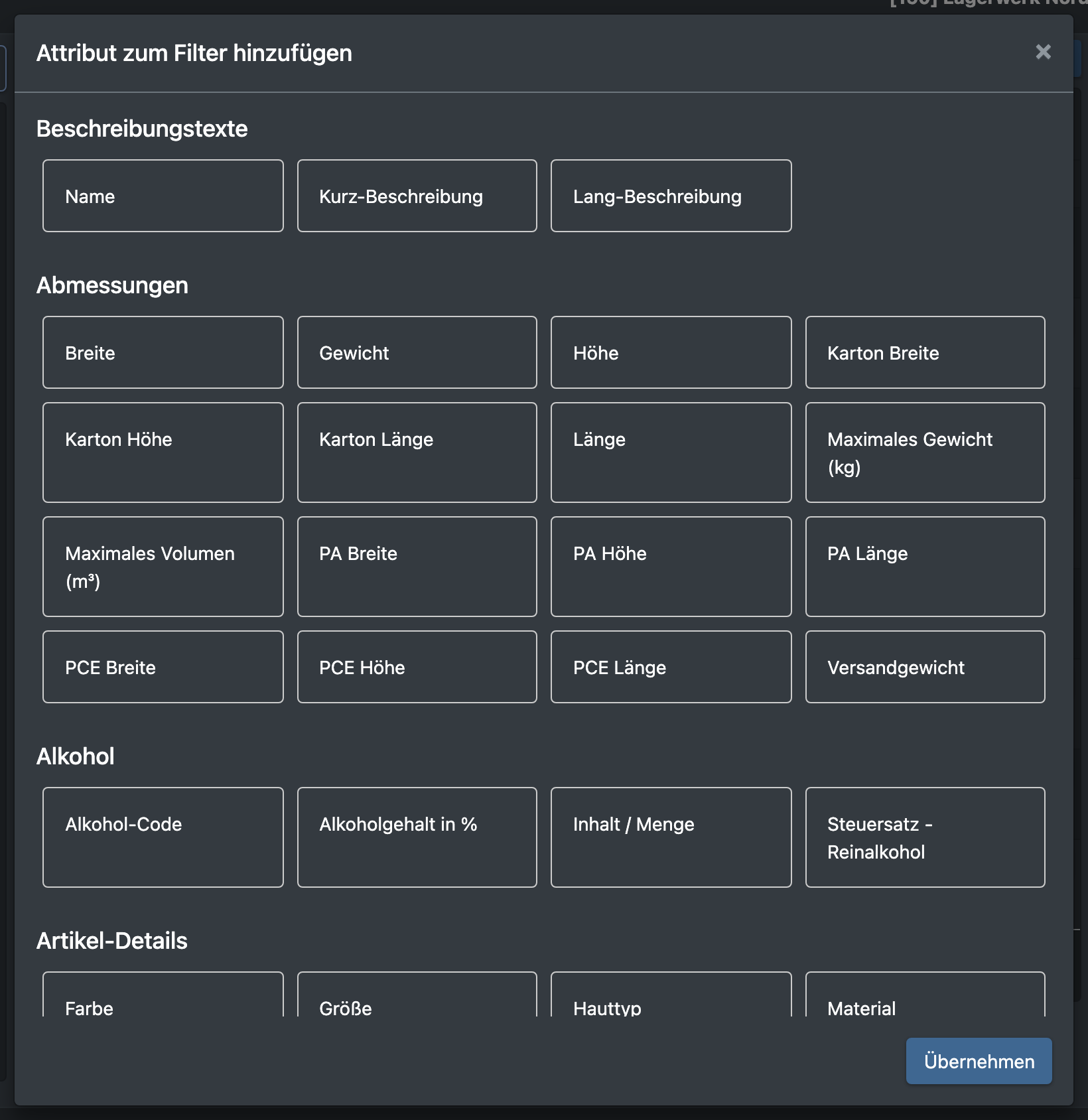 Screenshot: Dialog zum Hinzufügen eines Attribut-Filters mit dem Button „Übernehmen“
