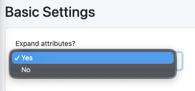 Screenshot: Article form with expanded attribute groups (setting "Expand attributes?" = Yes)