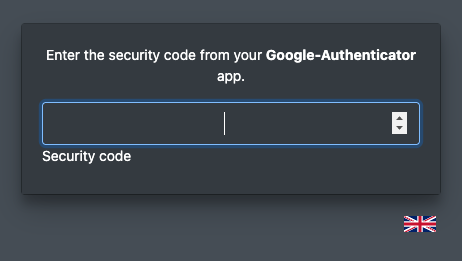 Screenshot: Code entry with the field "Security code"