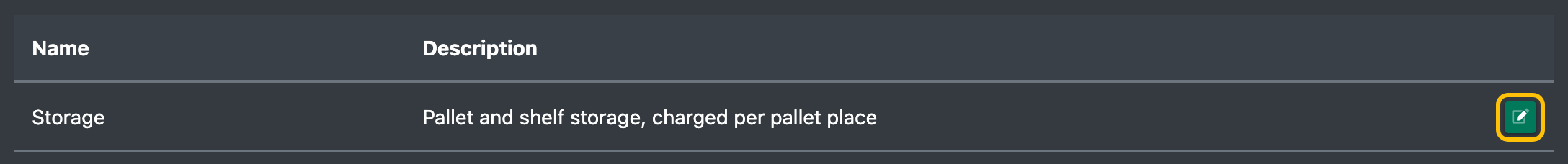 Screenshot: Category list row with the pencil and trash can buttons highlighted