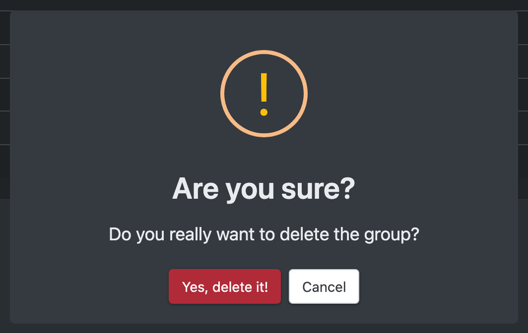 Screenshot: Confirmation dialog "Do you really want to delete the group?"