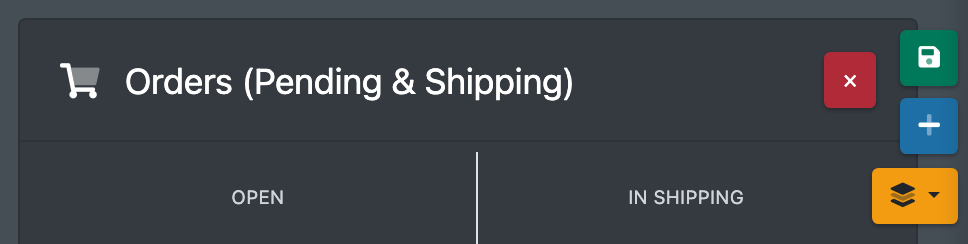 Screenshot: Button bar at the top right of the dashboard in edit mode (wrench, plus, layers, save, reset)