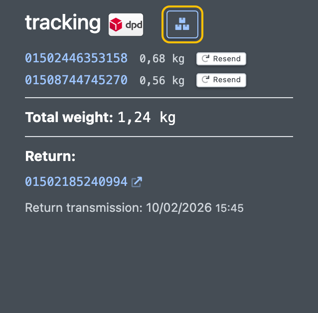 Screenshot: Tracking area in the order details with the "Manage Packages & Tracking" button