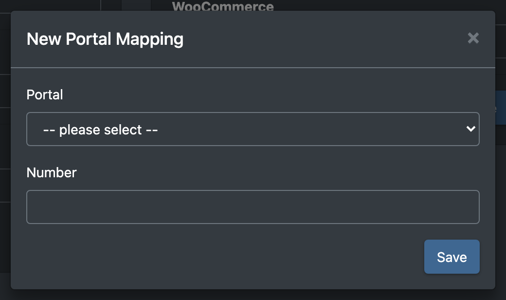 Screenshot: Dialog "New Portal Mapping" with portal drop-down and number field