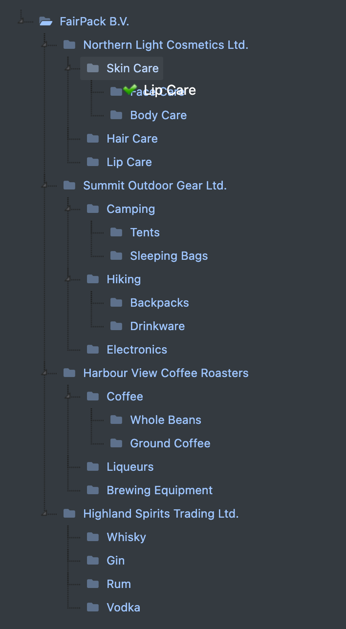 Screenshot: Category being dragged to a new position in the tree