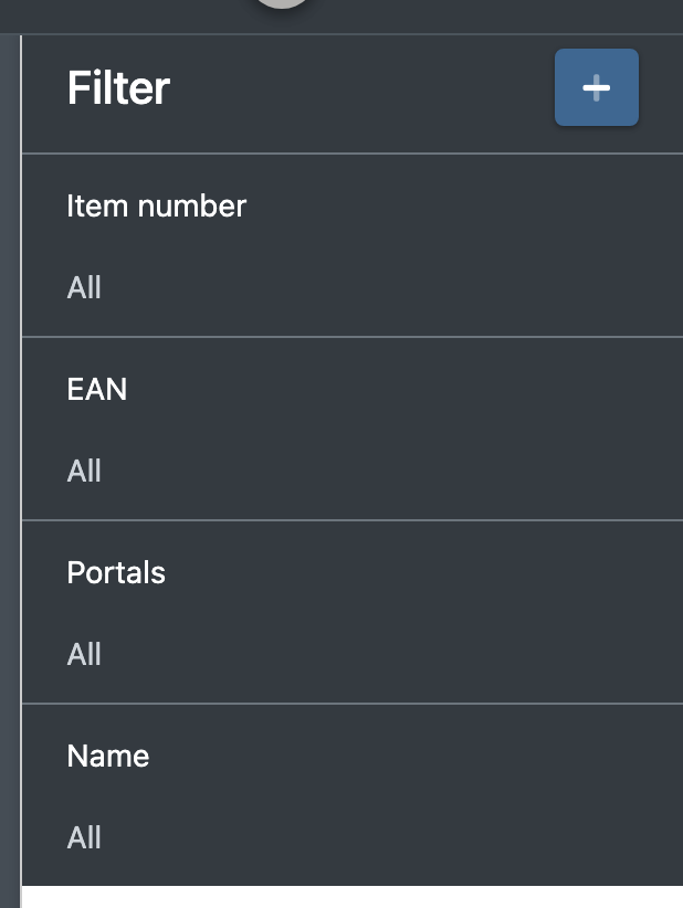 Screenshot: Filter sidebar with the standard filters and the plus icon for adding an attribute